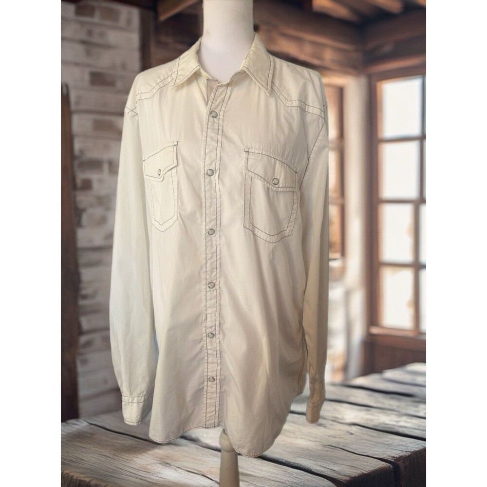 Express Pearl Snap Shirt Mens XL White Western Cotton